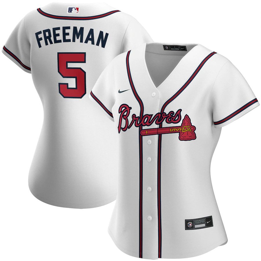 Womens Atlanta Braves 5 Freddie Freeman Nike White Home Replica Player MLB Jerseys